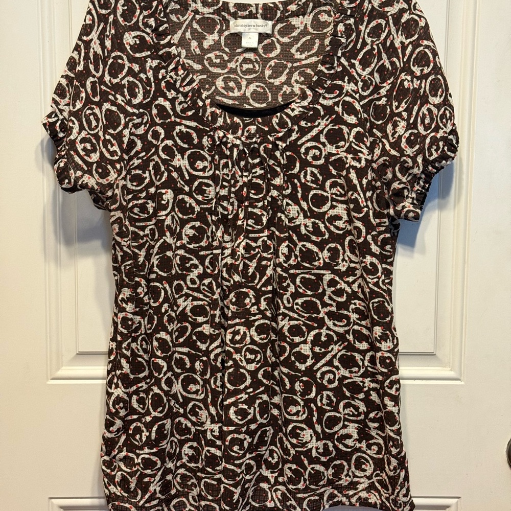 Christopher & Banks Brown and Cream Circle Pattern Blouse